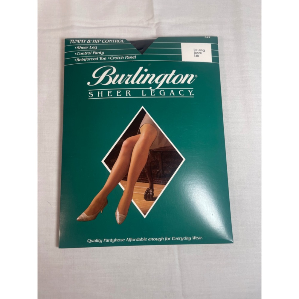 Burlington Sheer Legacy Pantyhose Extra Long Black T48 Tummy Hip Control 342